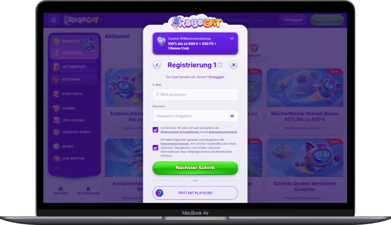 Formular zur Registrierung eines Kontos bei Robocat